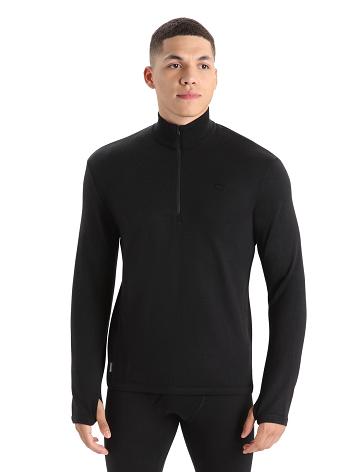 Black Men's Icebreaker Merino Original Long Sleeve Half Zip Hoodie | USA 1272KORI